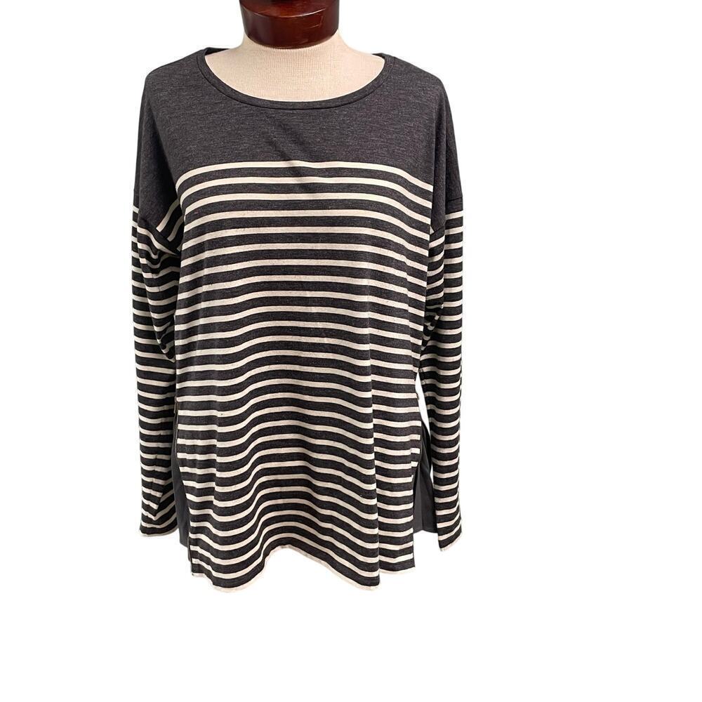 Ann Taylor Striped Tunic Top Zipper Hem Size Large Travel Casual Long Sleeve